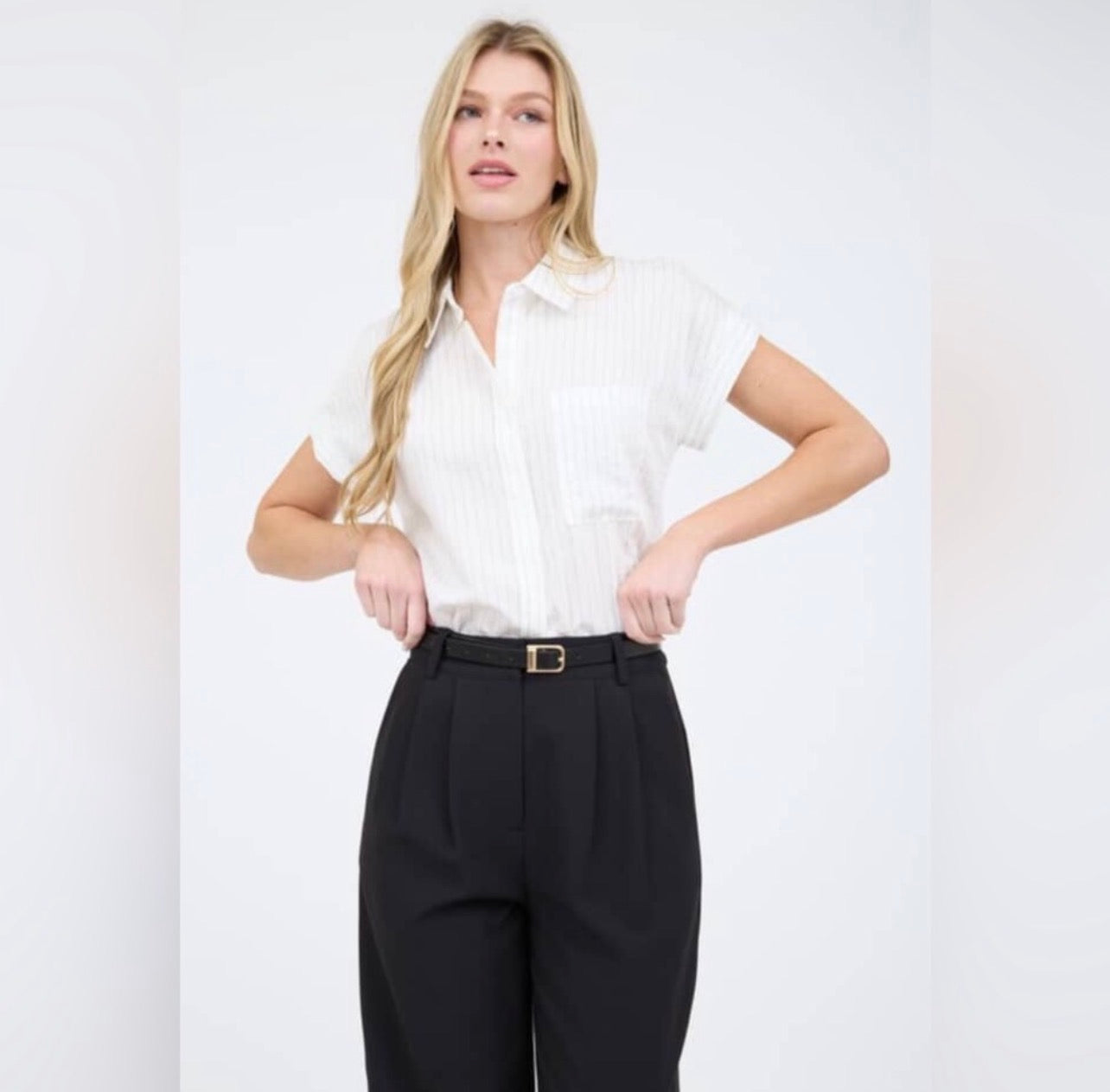 Classic Pinstripe Collared Top