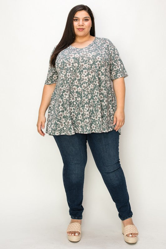 Extra Plus Size V Neck Short Sleeve Tunic Top