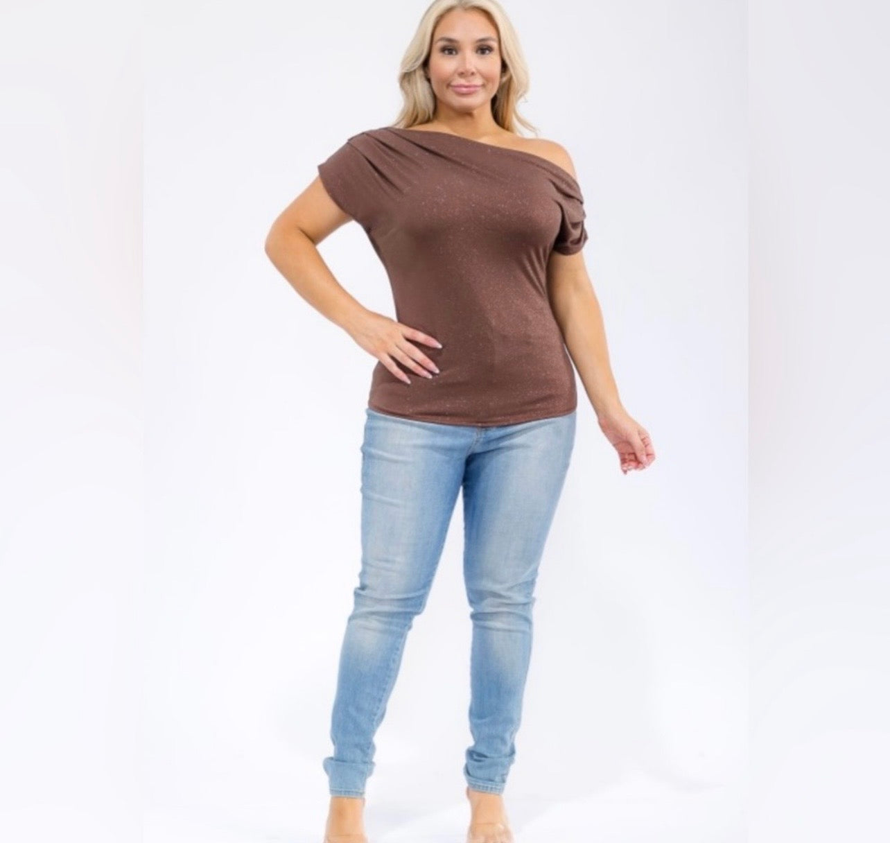 Brown Glitter off Shoulder Top