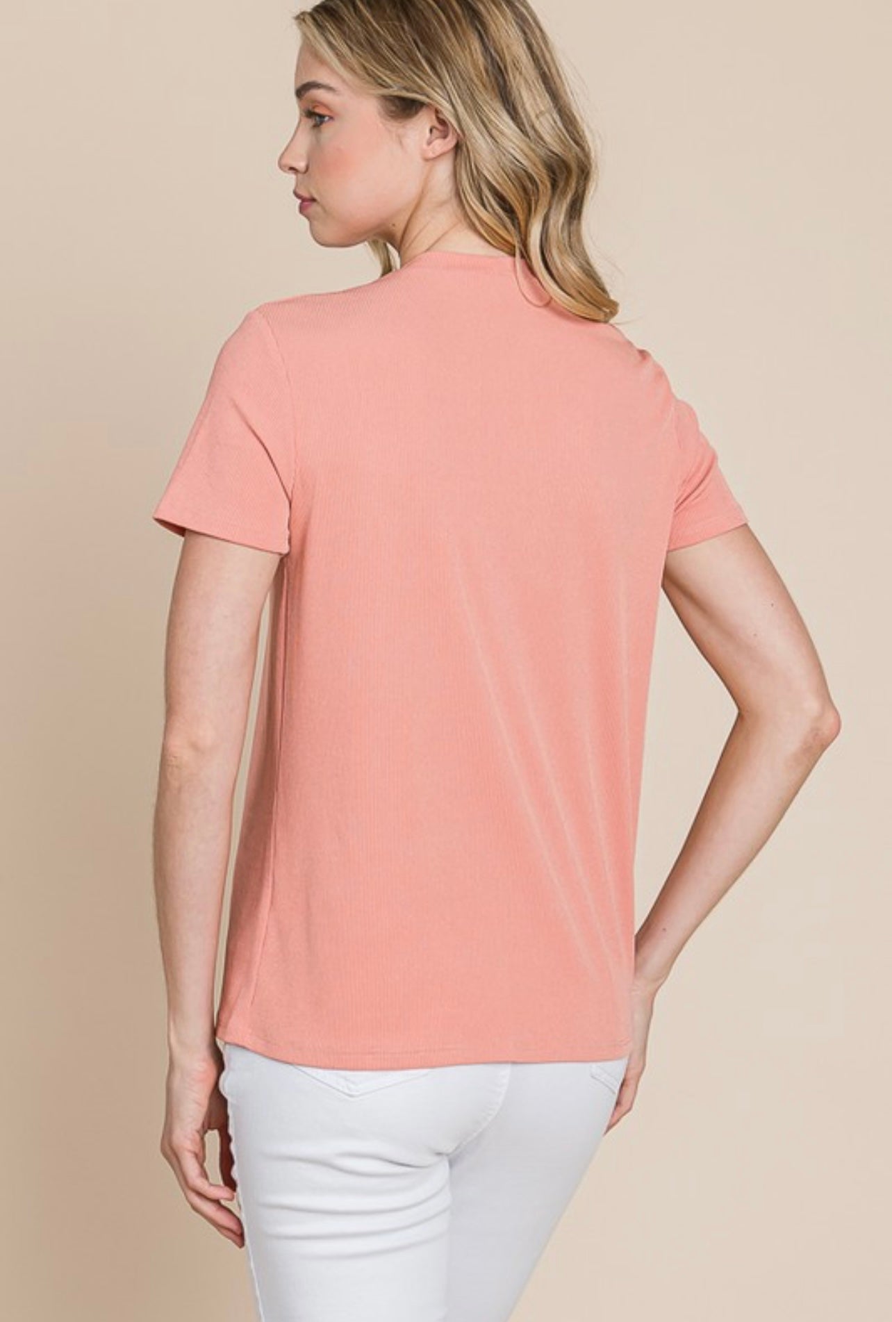 Coral Ribbed Knit Top