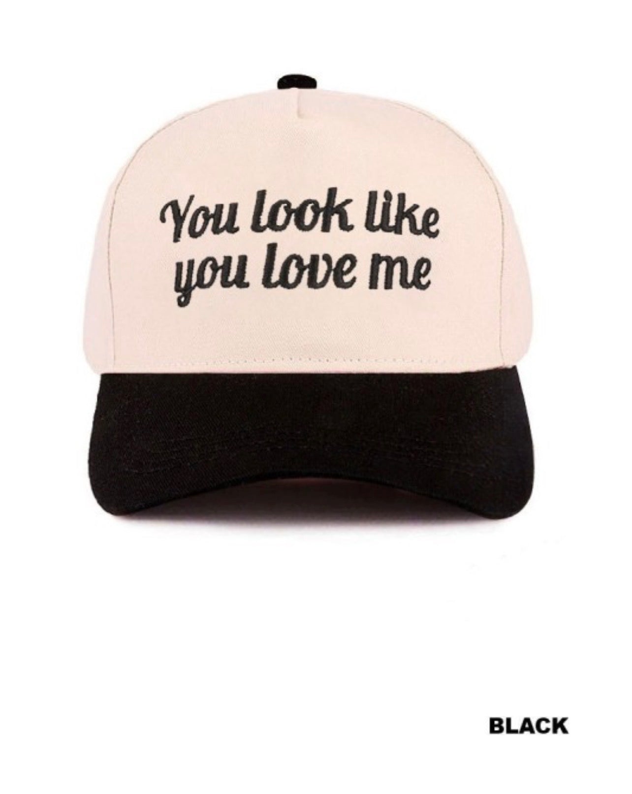 Canvas Cotton Cap “You Look Like You Love Me” Black