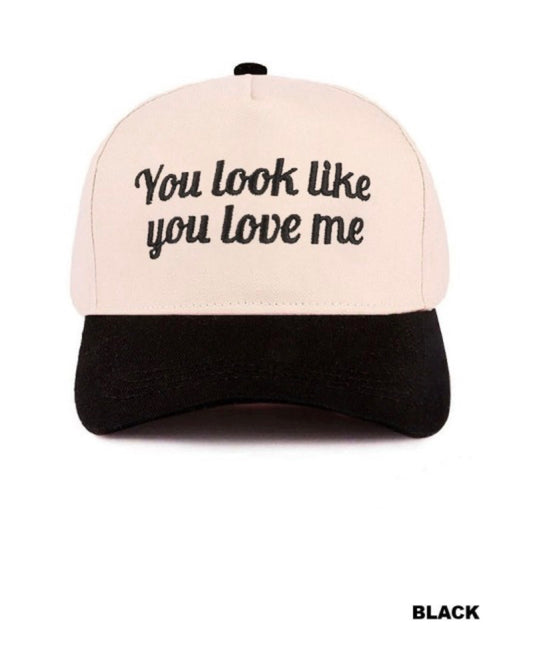 Canvas Cotton Cap “You Look Like You Love Me” Black