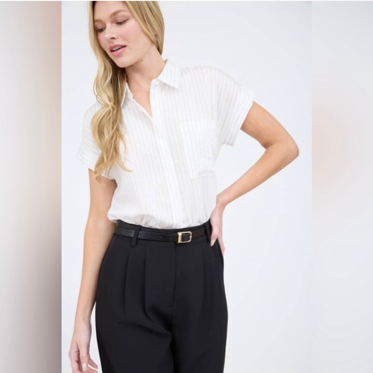 Classic Pinstripe Collared Top