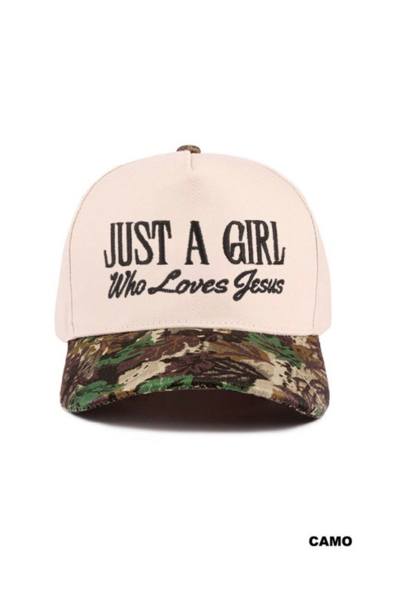 Canvas Cap Just a Girl Who Loves Jesus Camo