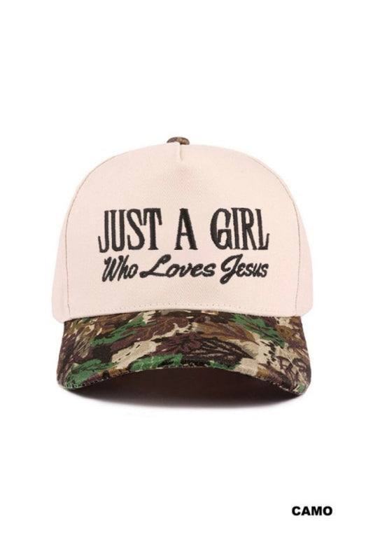 Canvas Cap Just a Girl Who Loves Jesus Camo