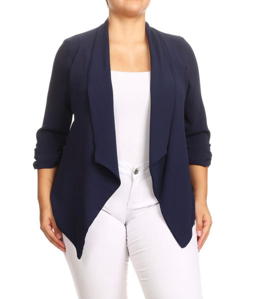 Plus Size Cardigan Blazer Navy Blue