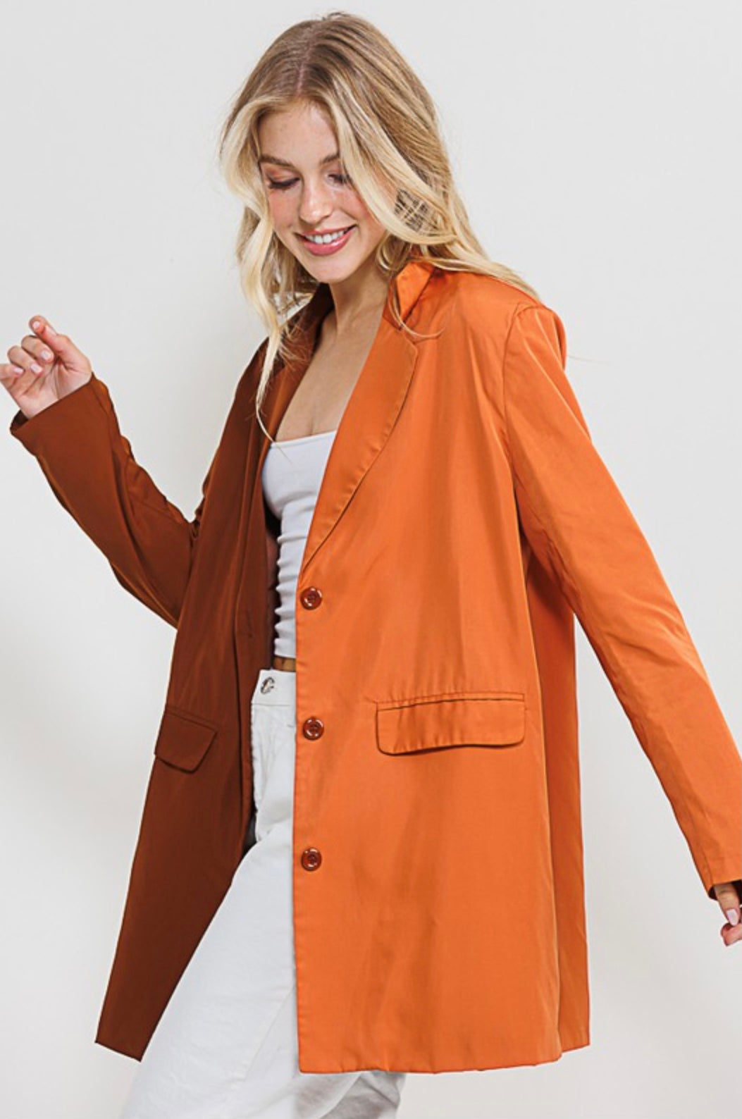 Two Tone Rust and Orange Blazer Jacket