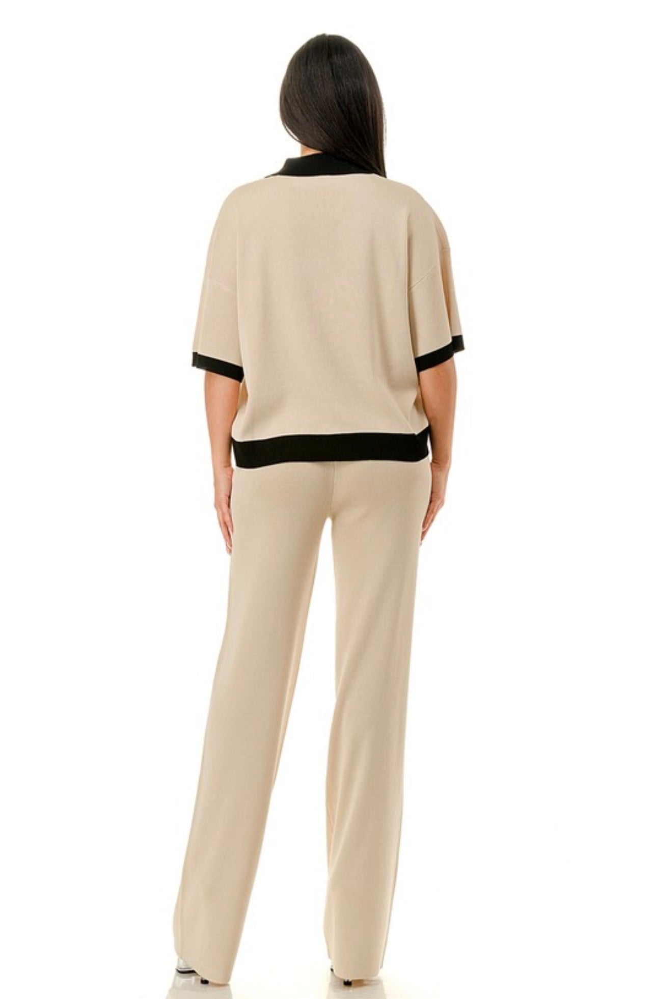 Collared baggy loungewear set almond and black