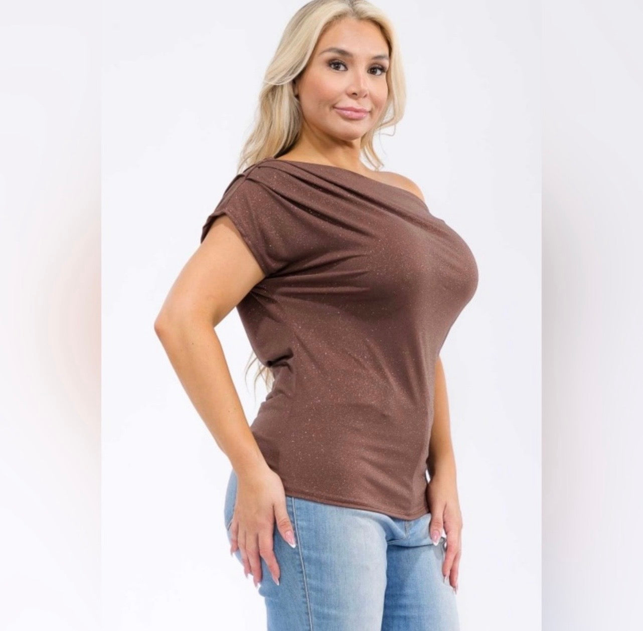 Brown Glitter off Shoulder Top