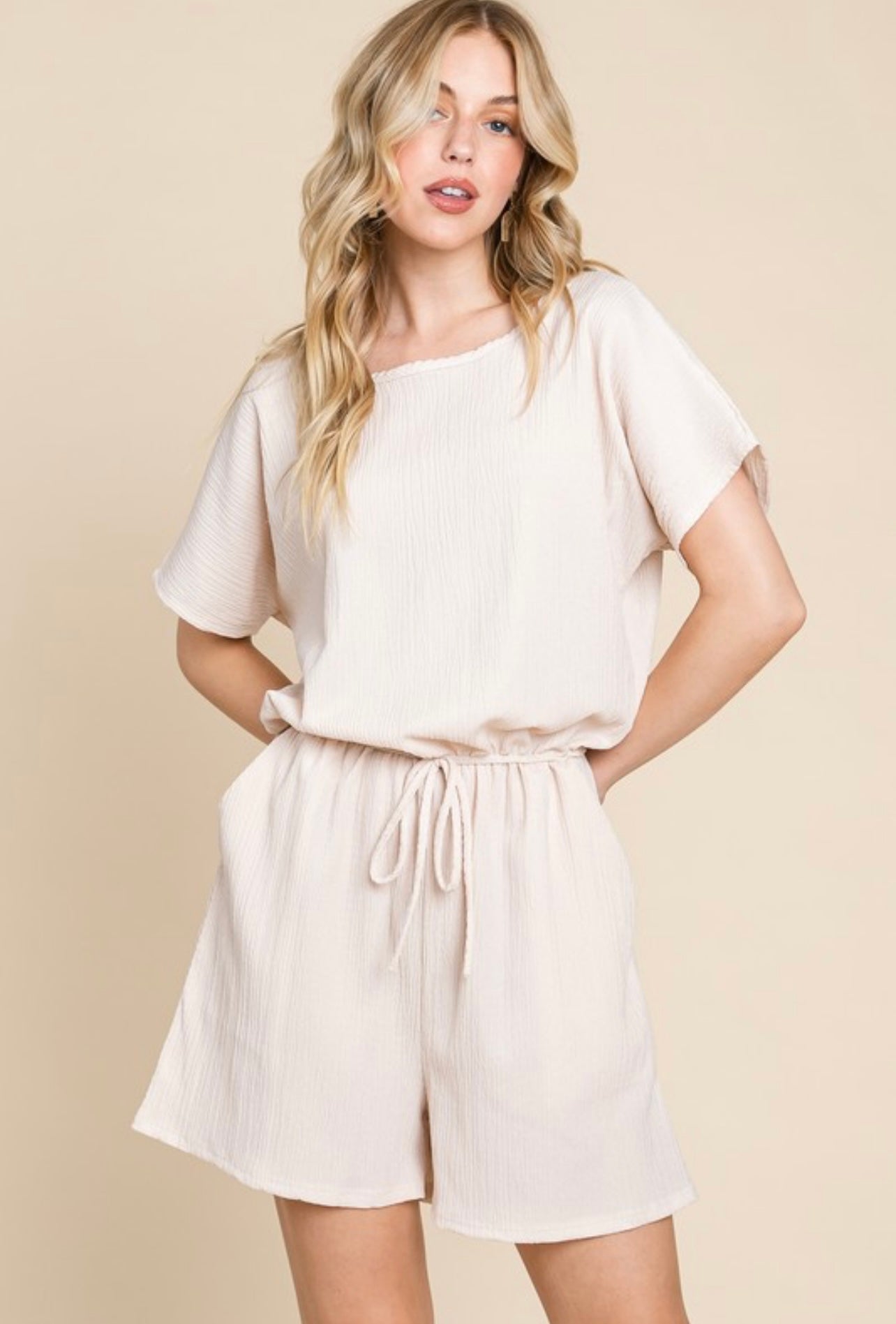 Peach crinkle romper