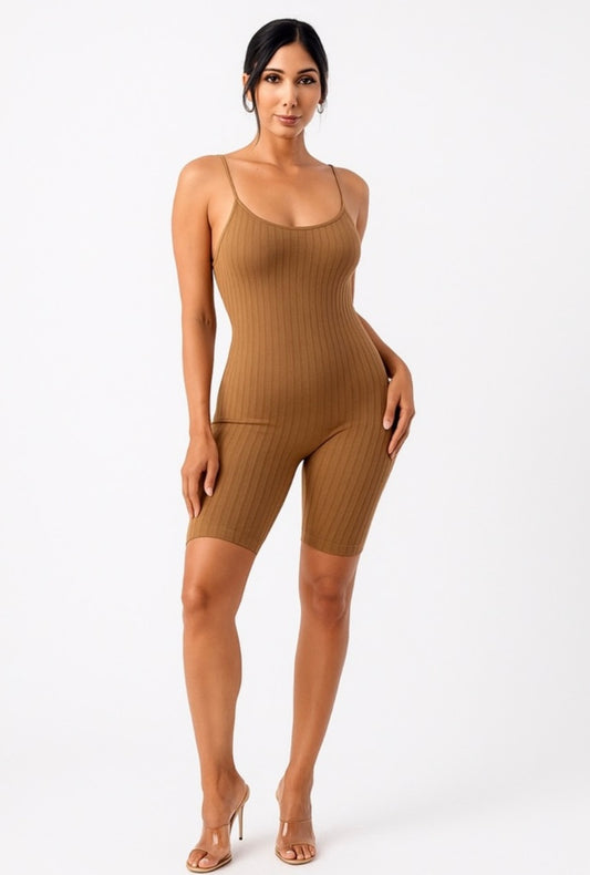 Seamless Ribbed Brown One Size Romper