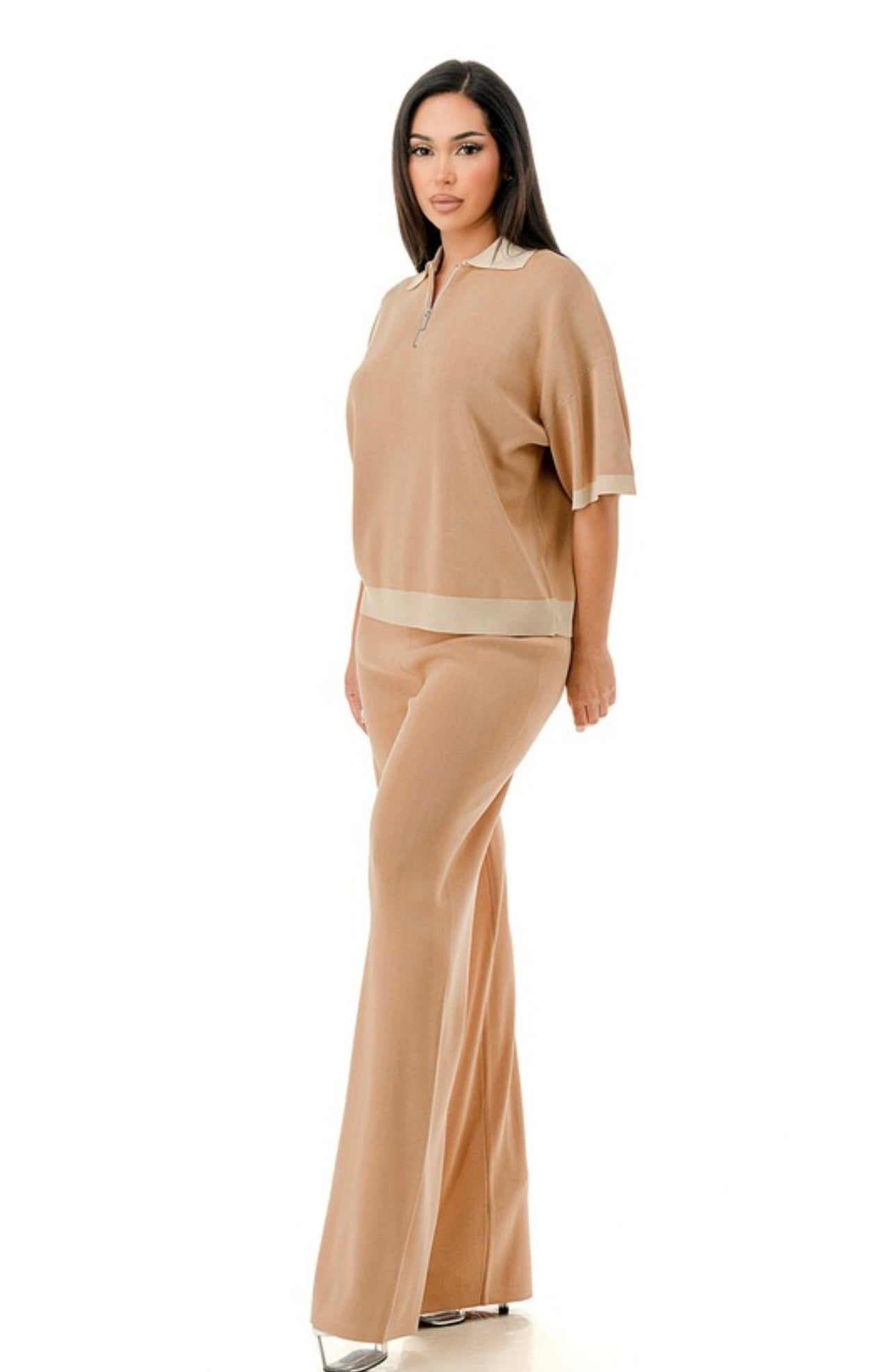 Collared, baggy, loungewear, set khaki and almond ￼