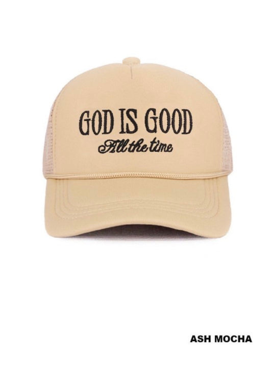 Trucker Hat God Is Good All The Time Ash Mocha