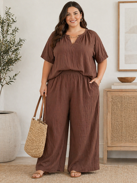 Plus Brown Top & Pant Set