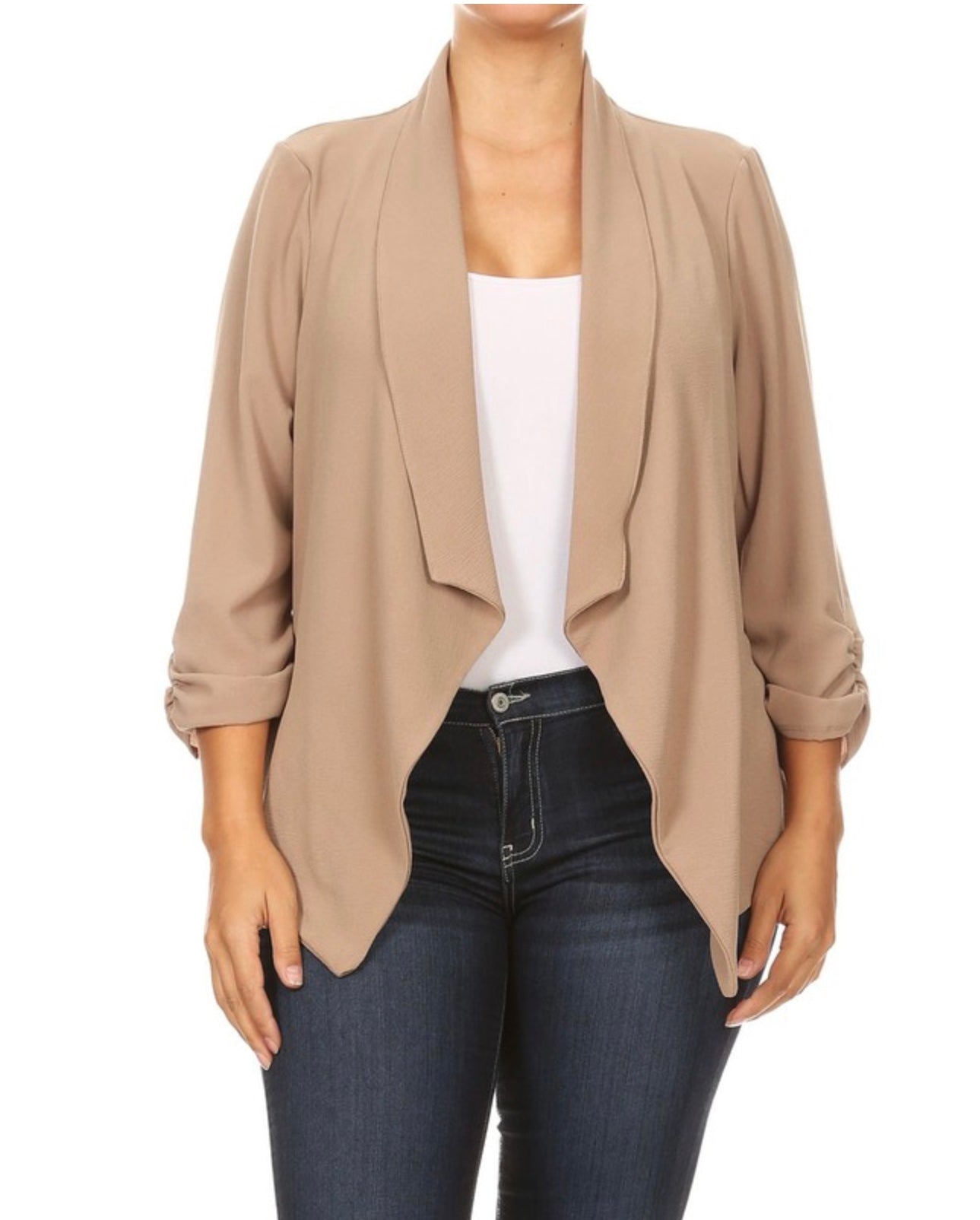Plus Size Cardigan Blazer Tan