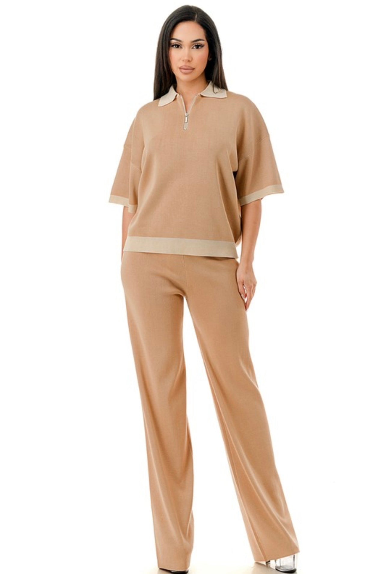 Collared, baggy, loungewear, set khaki and almond ￼