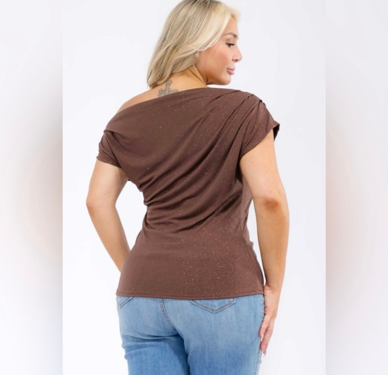 Brown Glitter off Shoulder Top