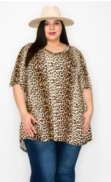Plus Size V Neck Leopard Print