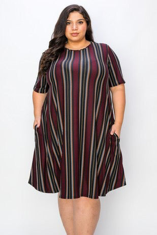 Plus Size Striped Dress With Pockets