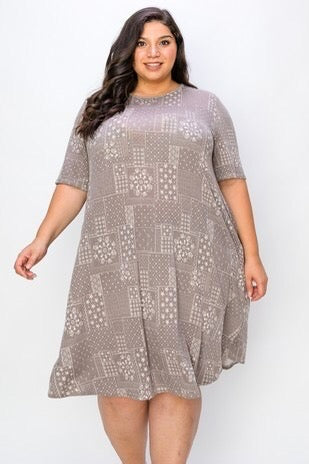Plus Size Flower Print With Pockets
